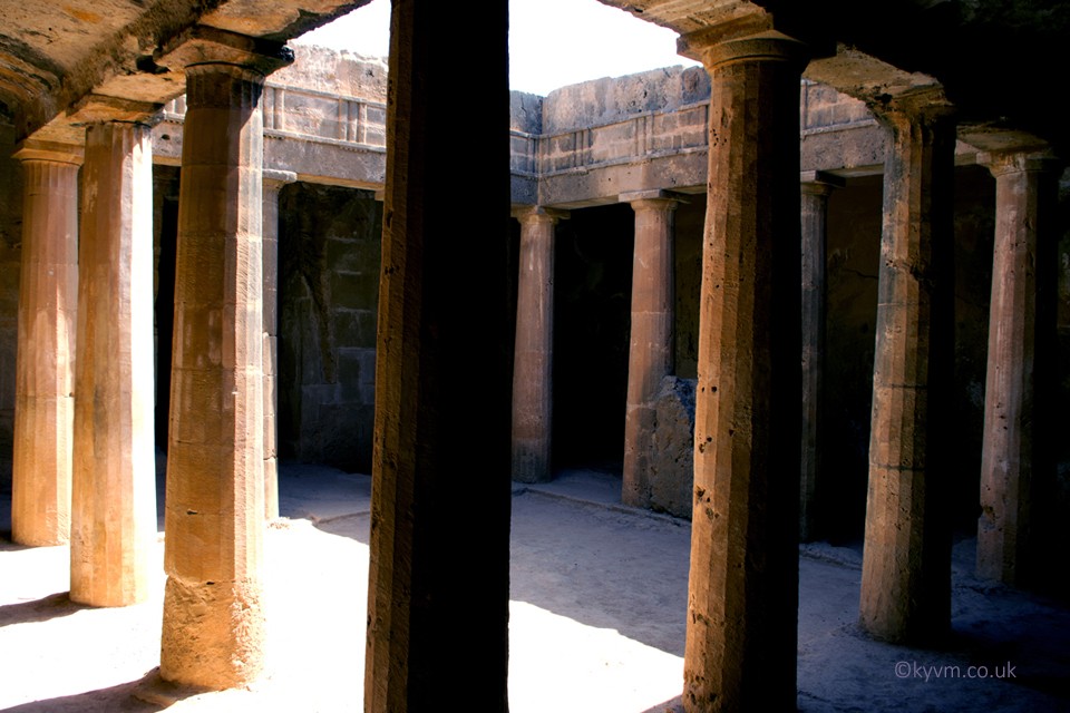 I have never seen as many tombs as I have in Paphos and the surrounding area. According to local historians the knowledge of tomb building arrived from Egypt thousands of years ago.  This famous tomb from the Tombs of the Kings is difficult to photograph with so many people about, but with some fortunate timing, it appears deserted.