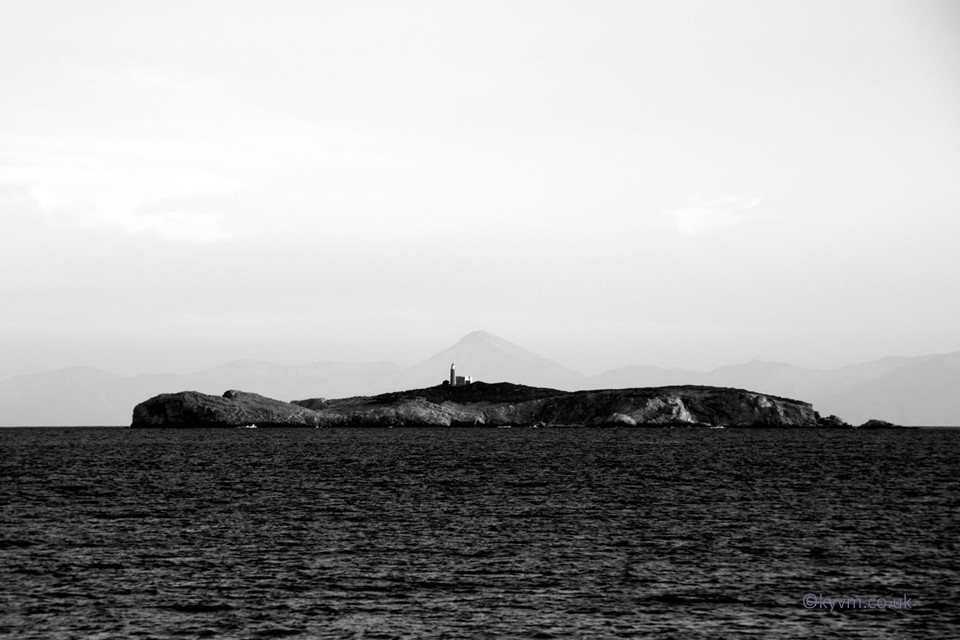 Sailing from Skopelos with Abba music playing over the loudspeaker and not a care in the world.   You could easily miss Mount Dirfi serving as a backdrop to the small islet of Repi.